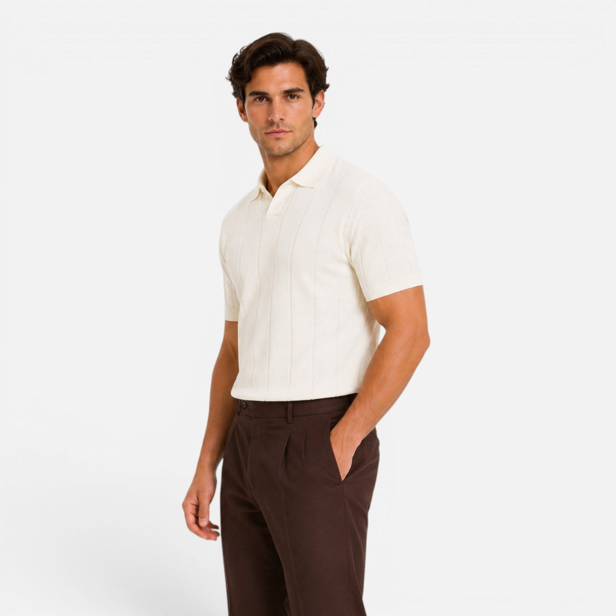 Men’s Knitted Polo Shirt Lightweight Breathable Slim Fit Summer