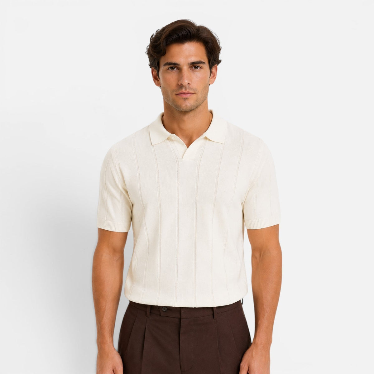 Men’s Knitted Polo Shirt Lightweight Breathable Slim Fit Summer