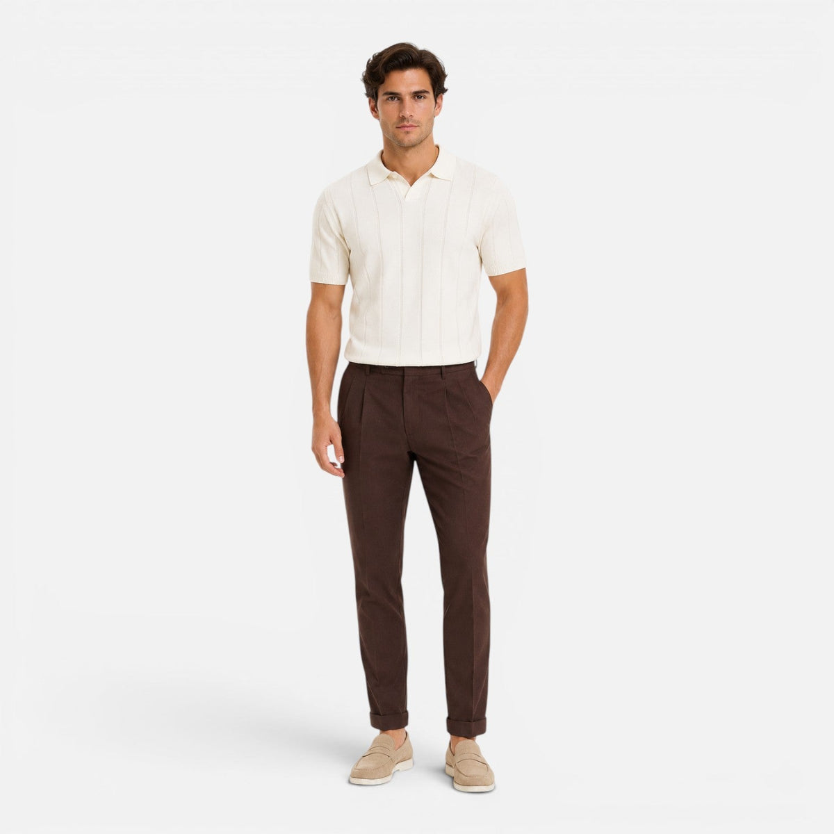 Men’s Knitted Polo Shirt Lightweight Breathable Slim Fit Summer