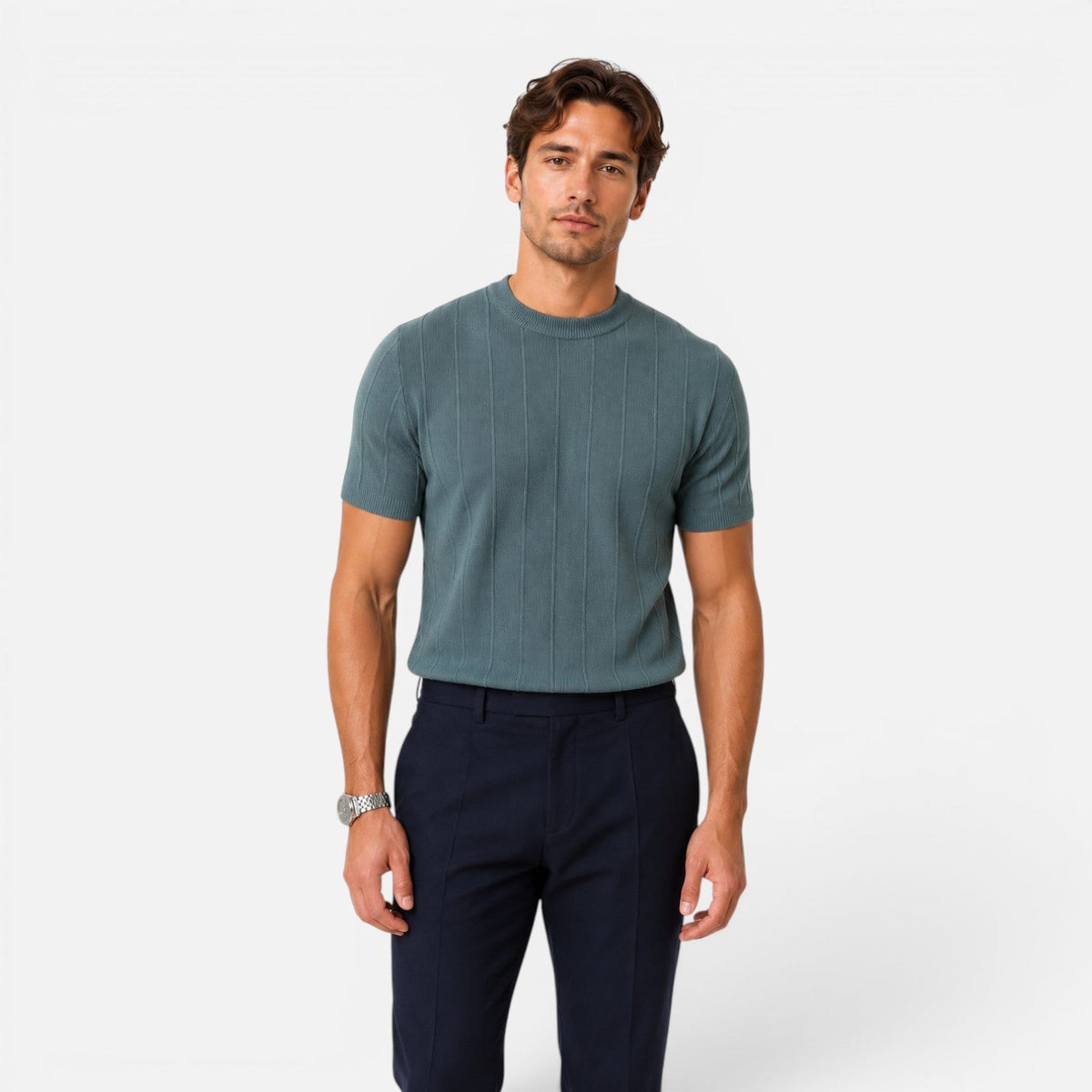 Men’s Knitted T-Shirt Lightweight Comfort Slim Fit Summer