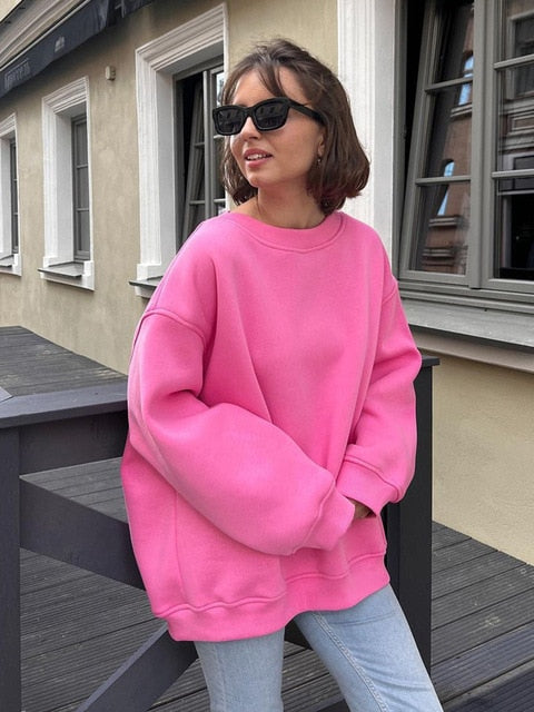 Women's Oversized Sweatshirt in Solid Color Design