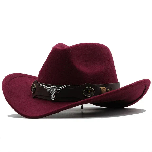 Western-style Felt Hat with Bull Buckle Band
