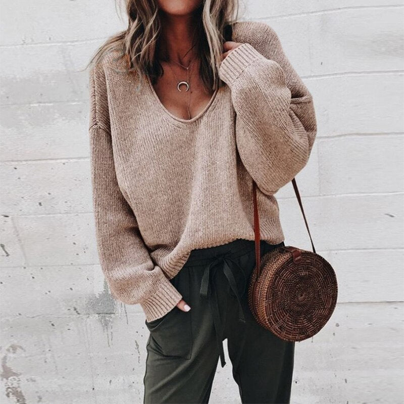 Loose V-neck Knitted Top Sweater