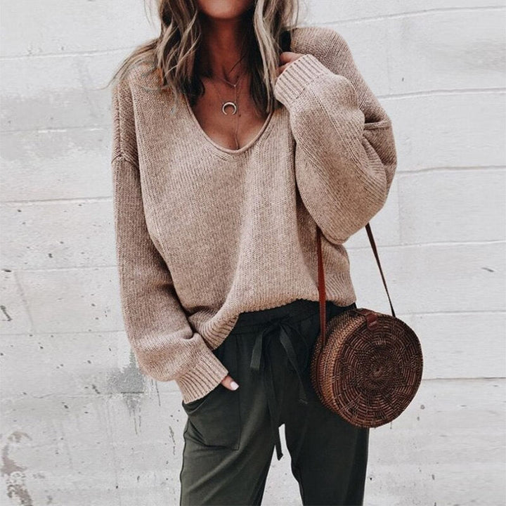 Loose V-neck Knitted Top Sweater