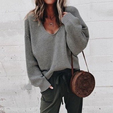 Loose V-neck Knitted Top Sweater