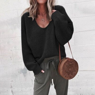 Loose V-neck Knitted Top Sweater