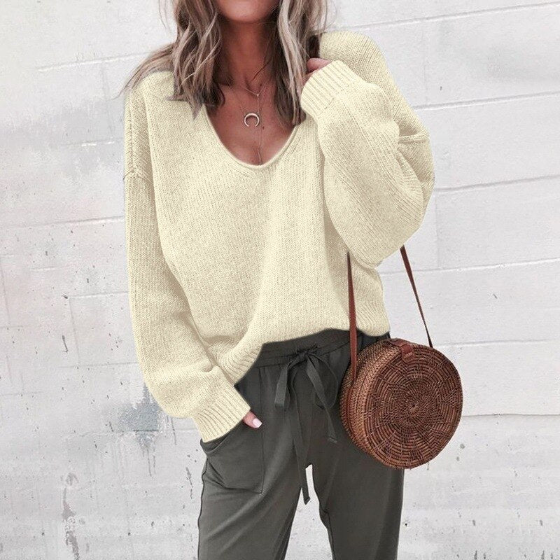 Loose V-neck Knitted Top Sweater