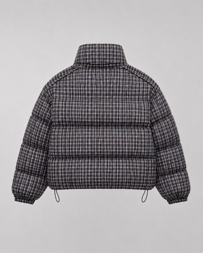 Women's Checked Puffer Coat Funnel Neck Padded Winter