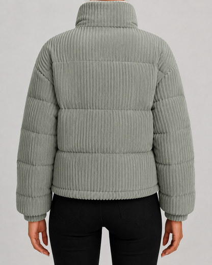Women's Corduroy Puffer Jacket with Funnel Neck