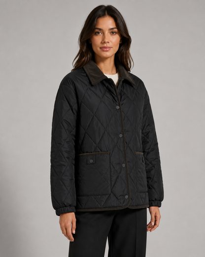 Women's Diamond Quilted Jacket with Corduroy Collar