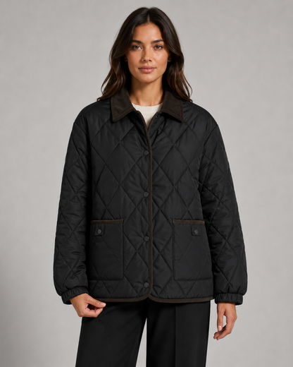 Women's Diamond Quilted Jacket with Corduroy Collar