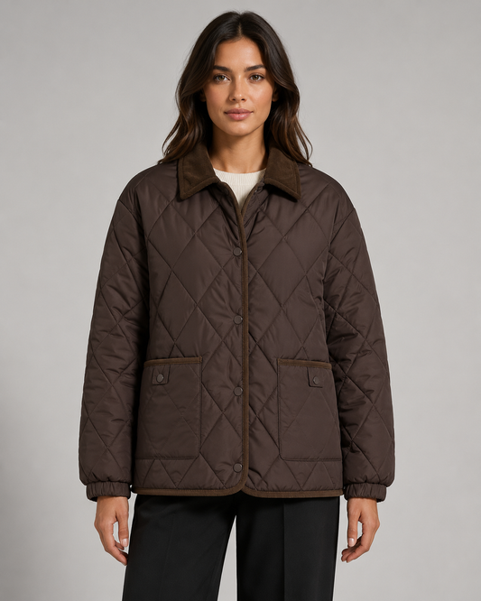 Women's Diamond Quilted Jacket with Corduroy Collar