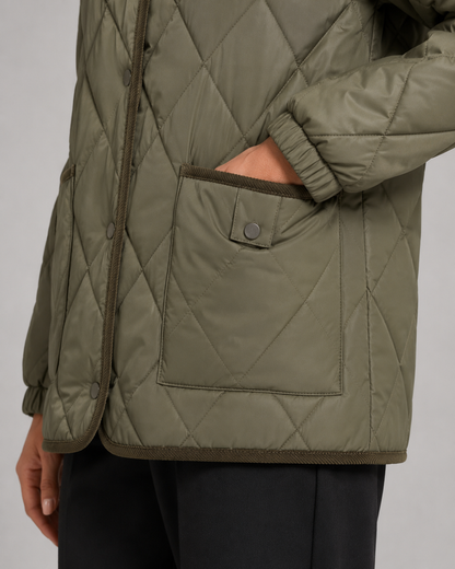 Women's Diamond Quilted Jacket with Corduroy Collar