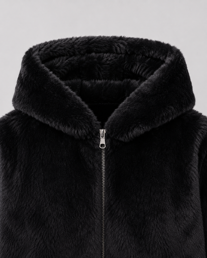 Women's Hooded Faux Fur Jacket with Zip Front