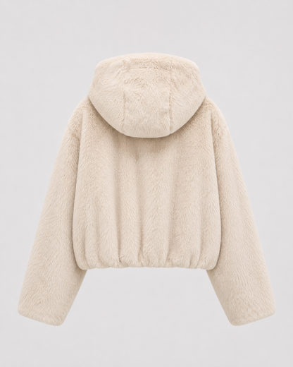 Women's Hooded Faux Fur Jacket with Zip Front