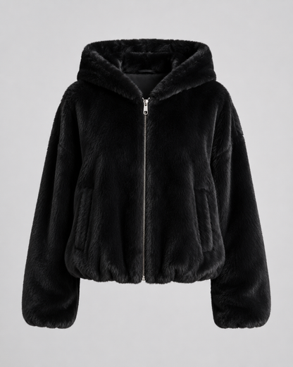 Women's Hooded Faux Fur Jacket with Zip Front