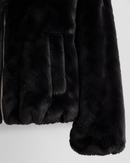 Women's Hooded Faux Fur Jacket with Zip Front