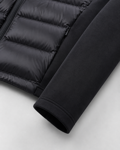 Women's Hooded Hybrid Puffer Jacket Padded Jersey Sleeve