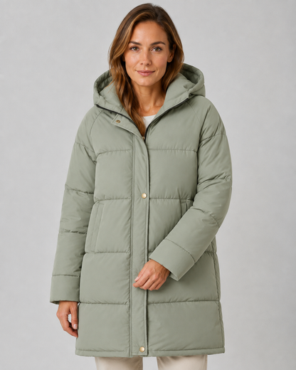 Women's Hooded Longline Padded Puffer Coat Mid-Length