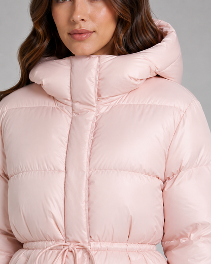 Women's Hooded Puffer Jacket Drawstring Waist Fitted