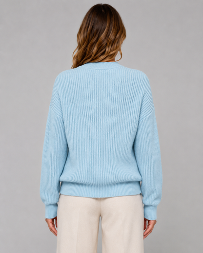 Women's Ribbed Henley Sweater Button Neck Relaxed Knit