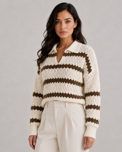 Women's Striped Collared Knit Sweater