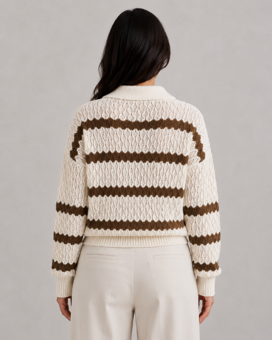 Women's Striped Collared Knit Sweater