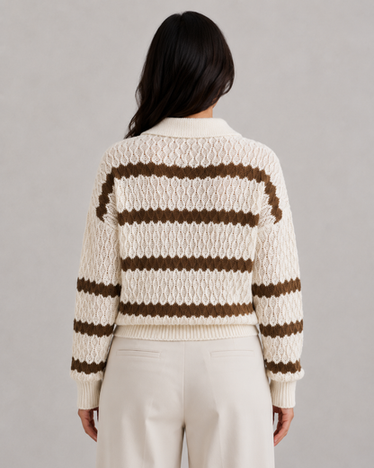 Women's Striped Collared Knit Sweater