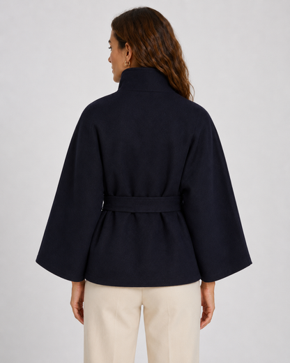 Women's Belted Funnel Neck Cape – Wide Sleeve Hip Length