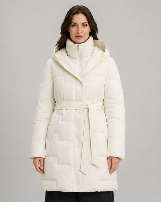 Women's Belted Puffer Parka - Hooded Longline Fit