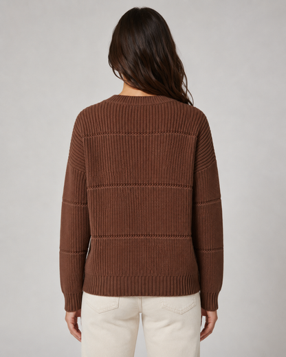 Women's Chunky Knit Crewneck Sweater - Ribbed Relaxed Fit