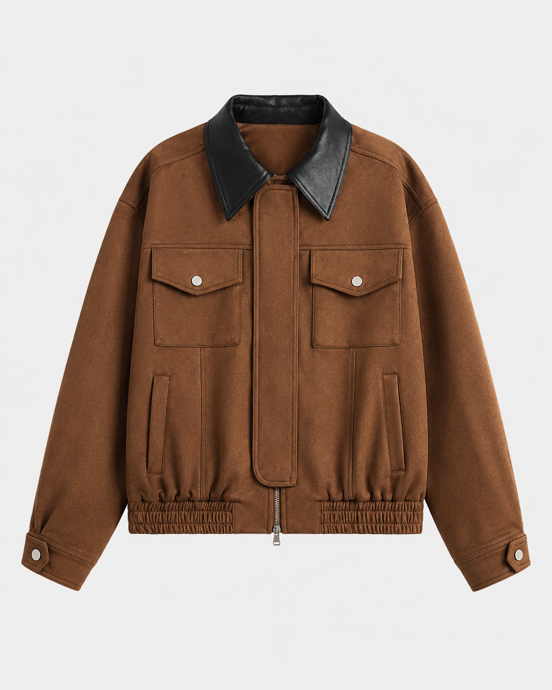 Women's Cropped Barn Jacket - Faux Suede Contrast Collar