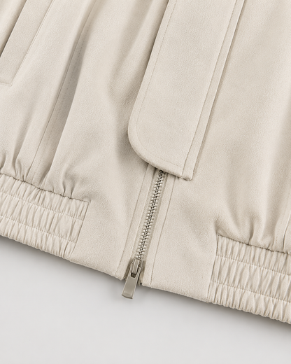 Women's Cropped Barn Jacket - Faux Suede Contrast Collar