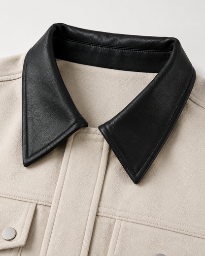 Women's Cropped Barn Jacket - Faux Suede Contrast Collar