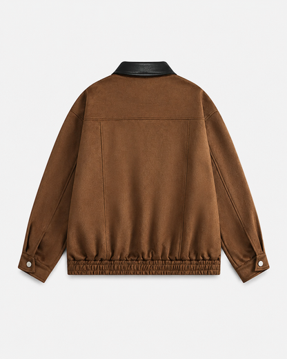 Women's Cropped Barn Jacket - Faux Suede Contrast Collar