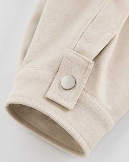 Women's Cropped Barn Jacket - Faux Suede Contrast Collar