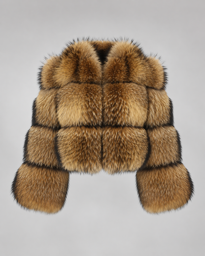 Women's Cropped Brown Fur Jacket with Oversized Collar