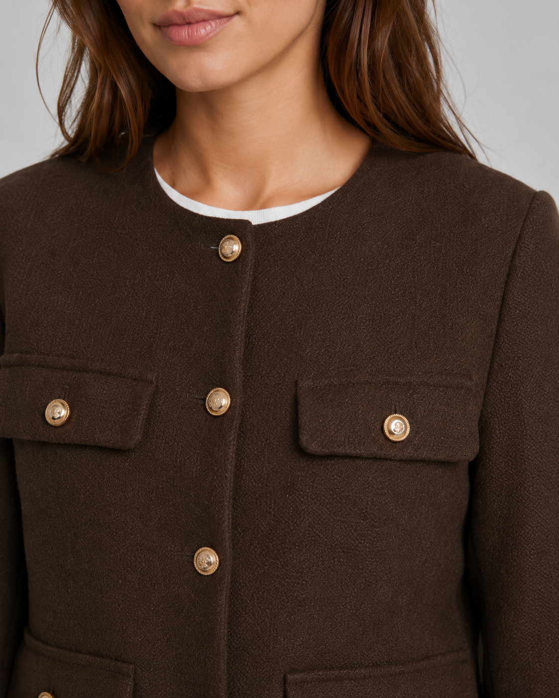 Women's Cropped Collarless Jacket with Gold Buttons