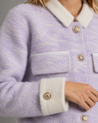Women's Cropped Fuzzy Cardigan - Contrast Collar