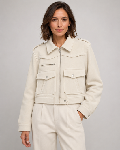 Women's Cropped Suede Jacket - Snap Flap Pockets