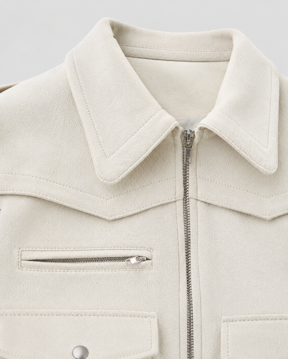 Women's Cropped Suede Jacket - Snap Flap Pockets