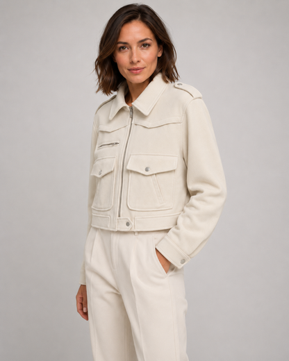 Women's Cropped Suede Jacket - Snap Flap Pockets