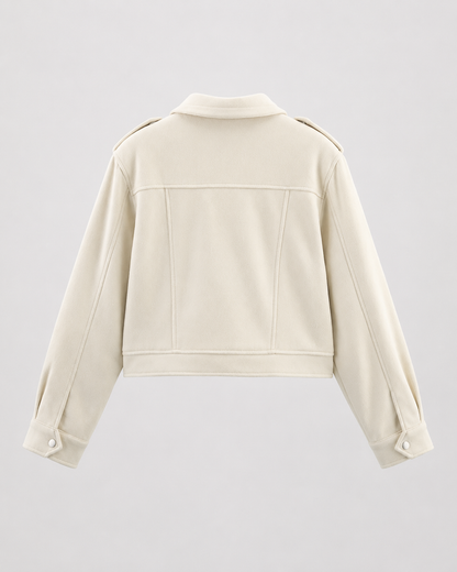Women's Cropped Suede Jacket - Snap Flap Pockets