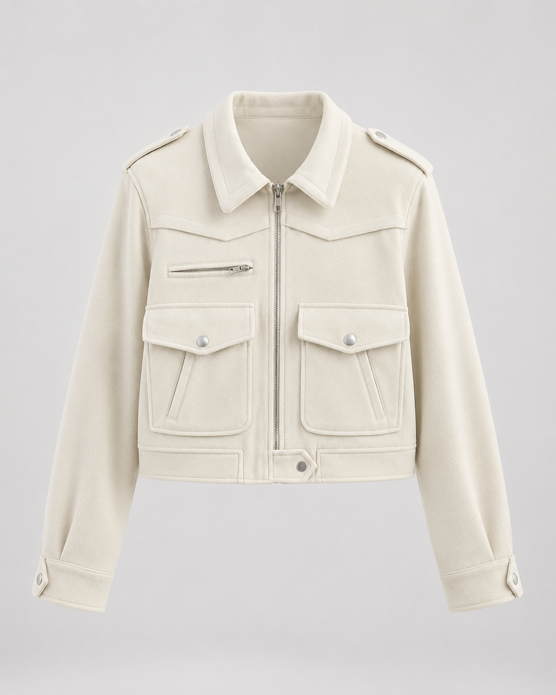 Women's Cropped Suede Jacket - Snap Flap Pockets