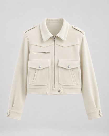 Women's Cropped Suede Jacket - Snap Flap Pockets