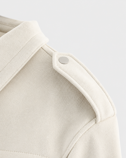 Women's Cropped Suede Jacket - Snap Flap Pockets