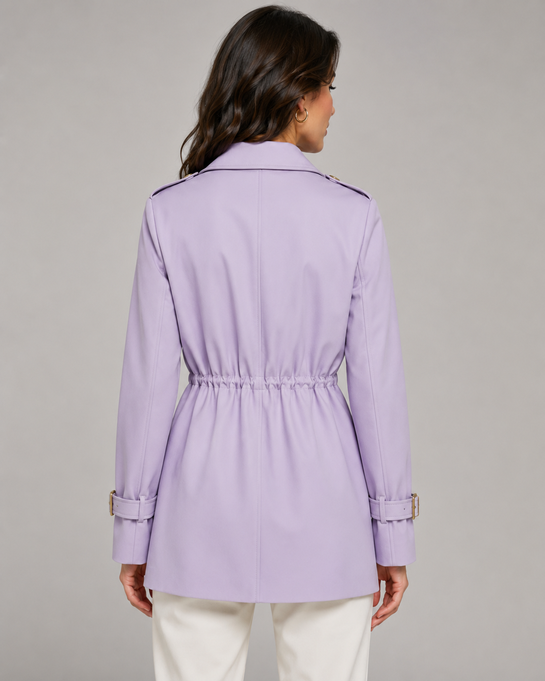 Women's Short Trench Coat Double-Breasted Drawstring Waist