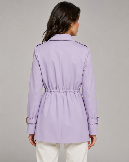 Women's Short Trench Coat Double-Breasted Drawstring Waist