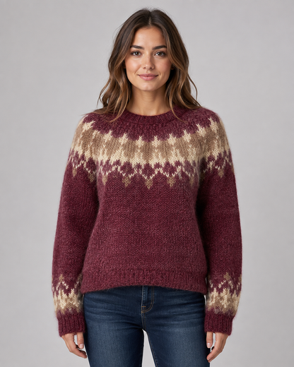 Women's Fair Isle Knit Sweater - Crew Neck Relaxed Fit