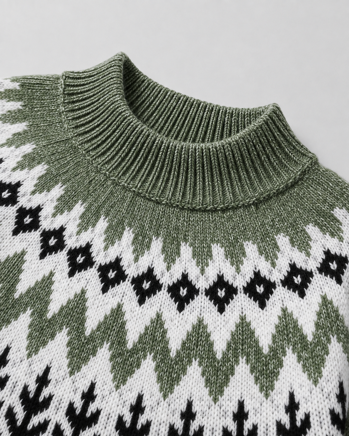 Women's Fair Isle Knit Sweater - Ribbed Mock Neck Relaxed Fit